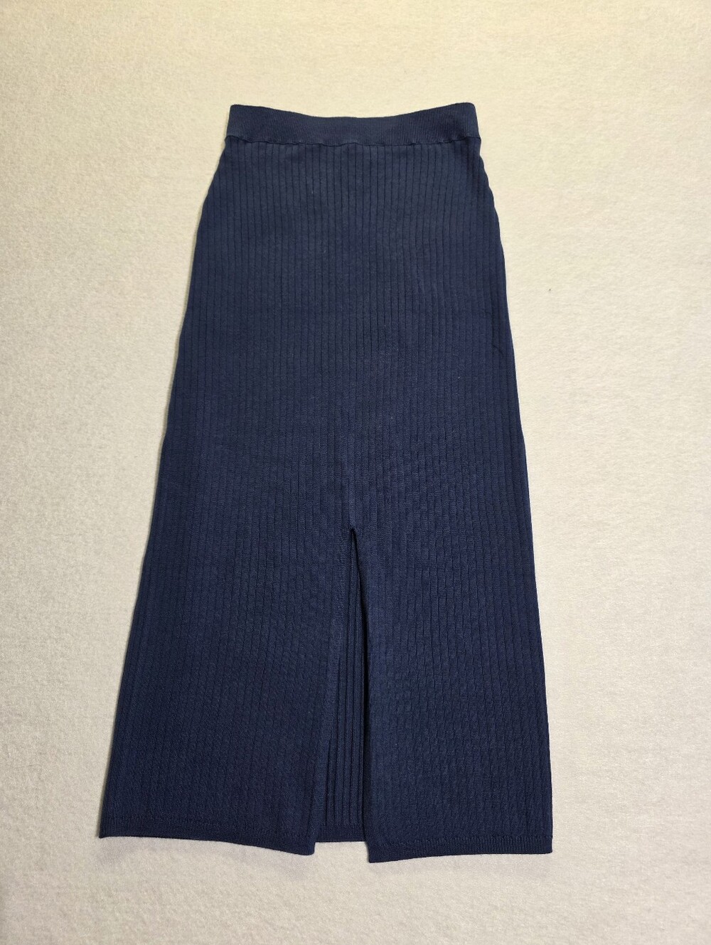 NWT FREE PEOPLE SKYLINE MIDI SKIRT NAVY RIBBED KNIT FRONT SLIT SZ S